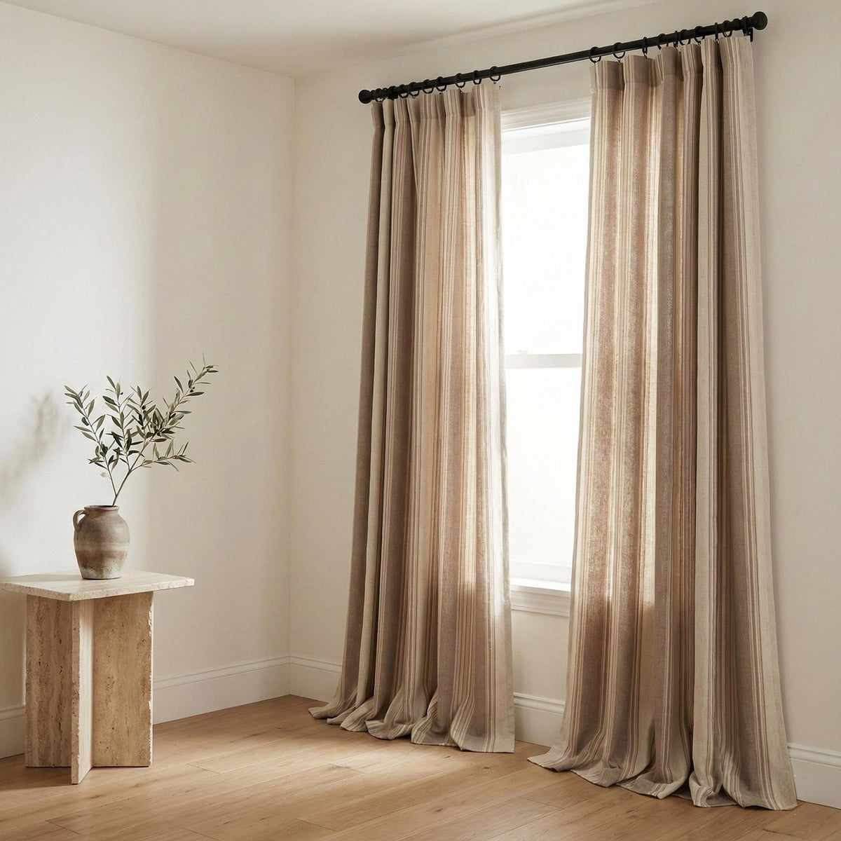 Farmhouse Stripe Curtains: Organic Linen, Taupe on Natural Flax — image 3