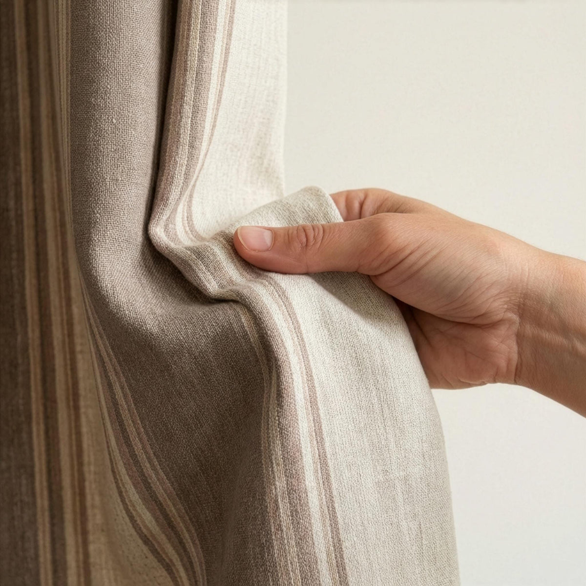 Farmhouse Stripe Curtains: Organic Linen, Taupe on Natural Flax — image 8