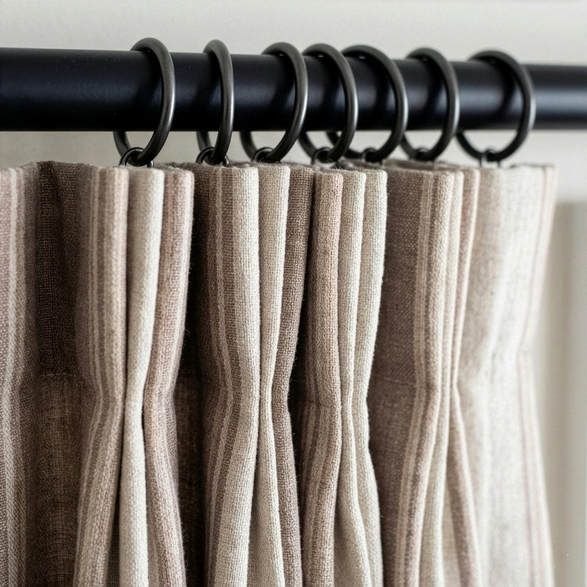 Farmhouse Stripe Pinch Pleat Linen Curtains | Mocha Taupe & Beige Wide Stripe Drapes | Custom Sizes | Cotton or 100% Blackout Liner — image 5