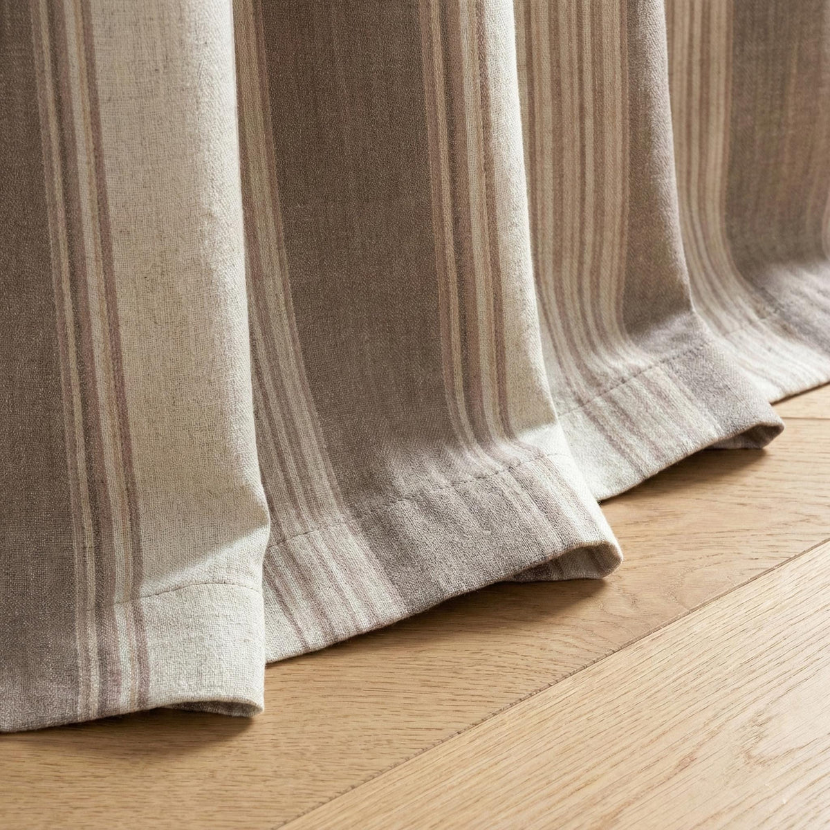 Farmhouse Stripe Pinch Pleat Linen Curtains | Mocha Taupe & Beige Wide Stripe Drapes | Custom Sizes | Cotton or 100% Blackout Liner — image 6