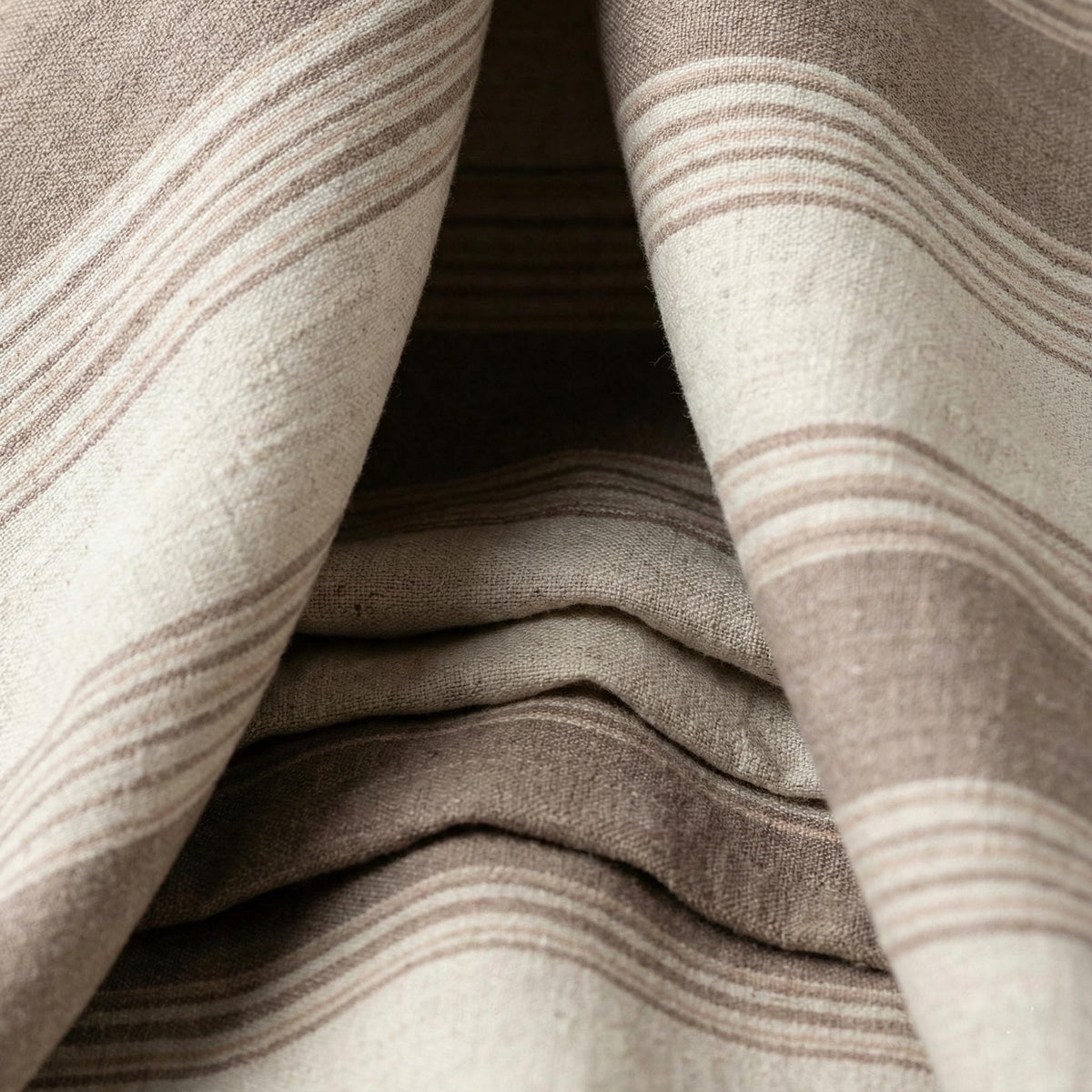 Farmhouse Stripe Pinch Pleat Linen Curtains | Mocha Taupe & Beige Wide Stripe Drapes | Custom Sizes | Cotton or 100% Blackout Liner — image 8