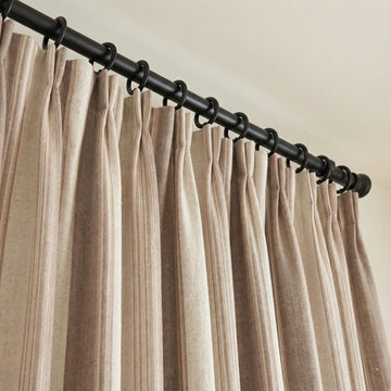 Farmhouse Stripe Pinch Pleat Linen Curtains | Mocha Taupe & Beige Wide Stripe Drapes | Custom Sizes | Cotton or 100% Blackout Liner — image 1