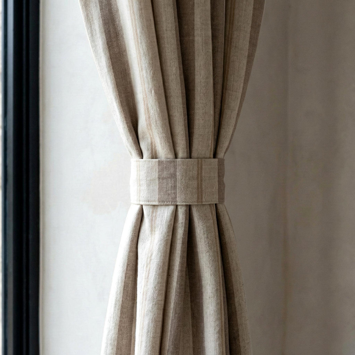 Pure Linen Pinch Pleat Curtains, Taupe & Beige Farmhouse Stripe Drapes, Custom Sizes, Blackout or Cotton Lined, Single or Pair — image 3