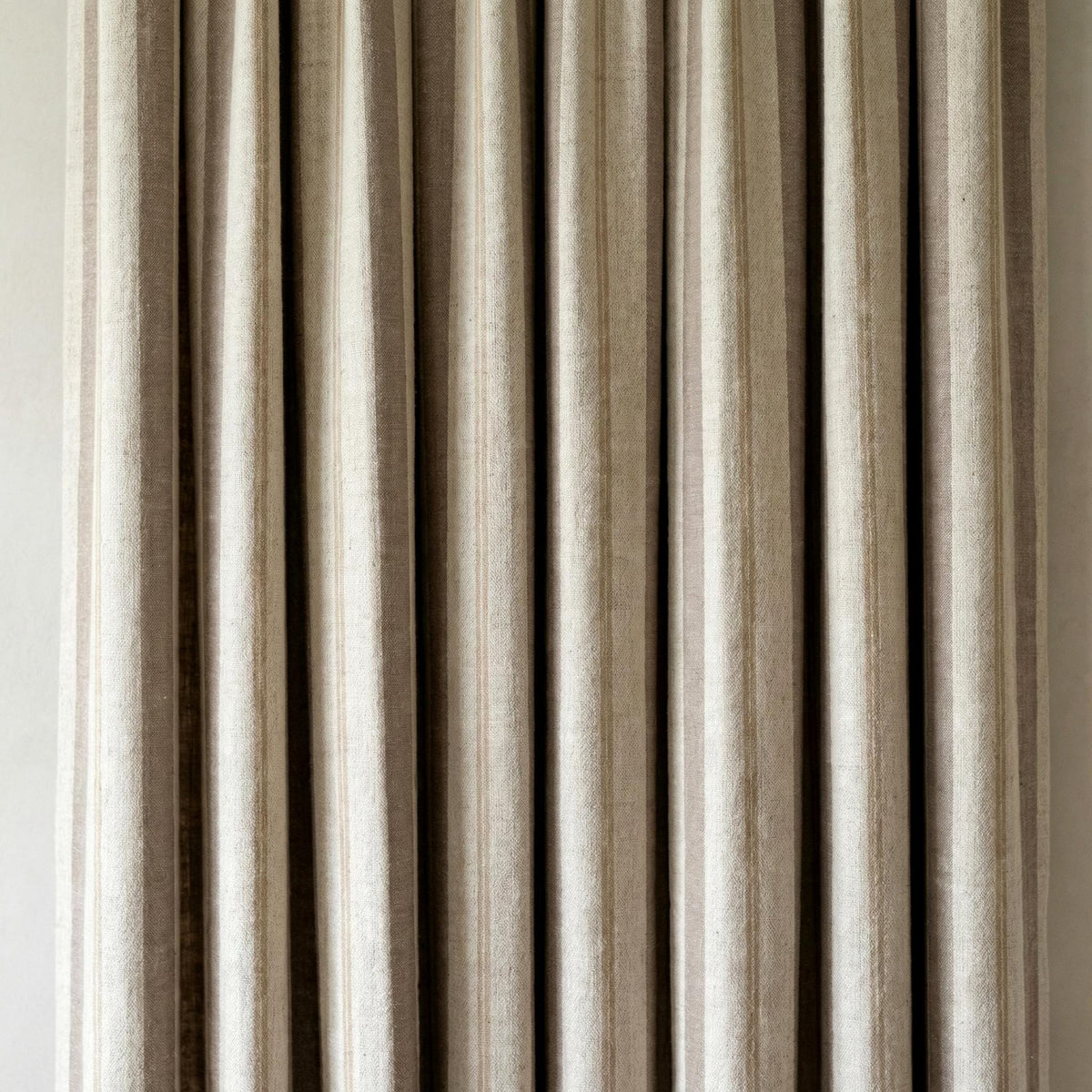 Pure Linen Pinch Pleat Curtains, Taupe & Beige Farmhouse Stripe Drapes, Custom Sizes, Blackout or Cotton Lined, Single or Pair — image 9