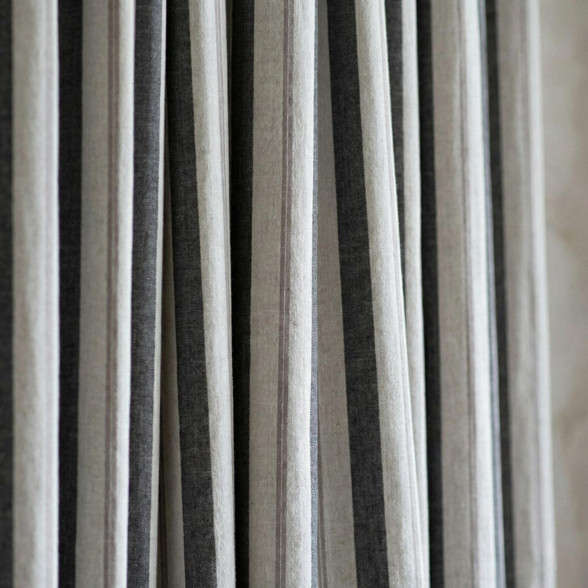 Pure Linen Pinch Pleat Curtains, Charcoal Grey & Natural Farmhouse Stripe Drapes, Custom Sizes, Blackout or Cotton Lined, Single or Pair — image 10