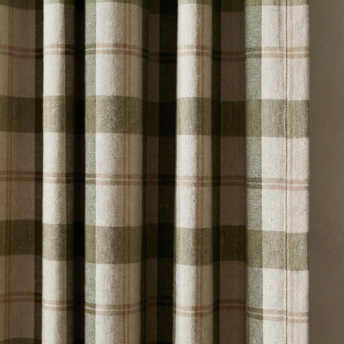 Green & Natural Linen Plaid Pinch Pleat Curtains, Custom Farmhouse Window Drapes, Lined or Blackout, Single or Pair — image 2