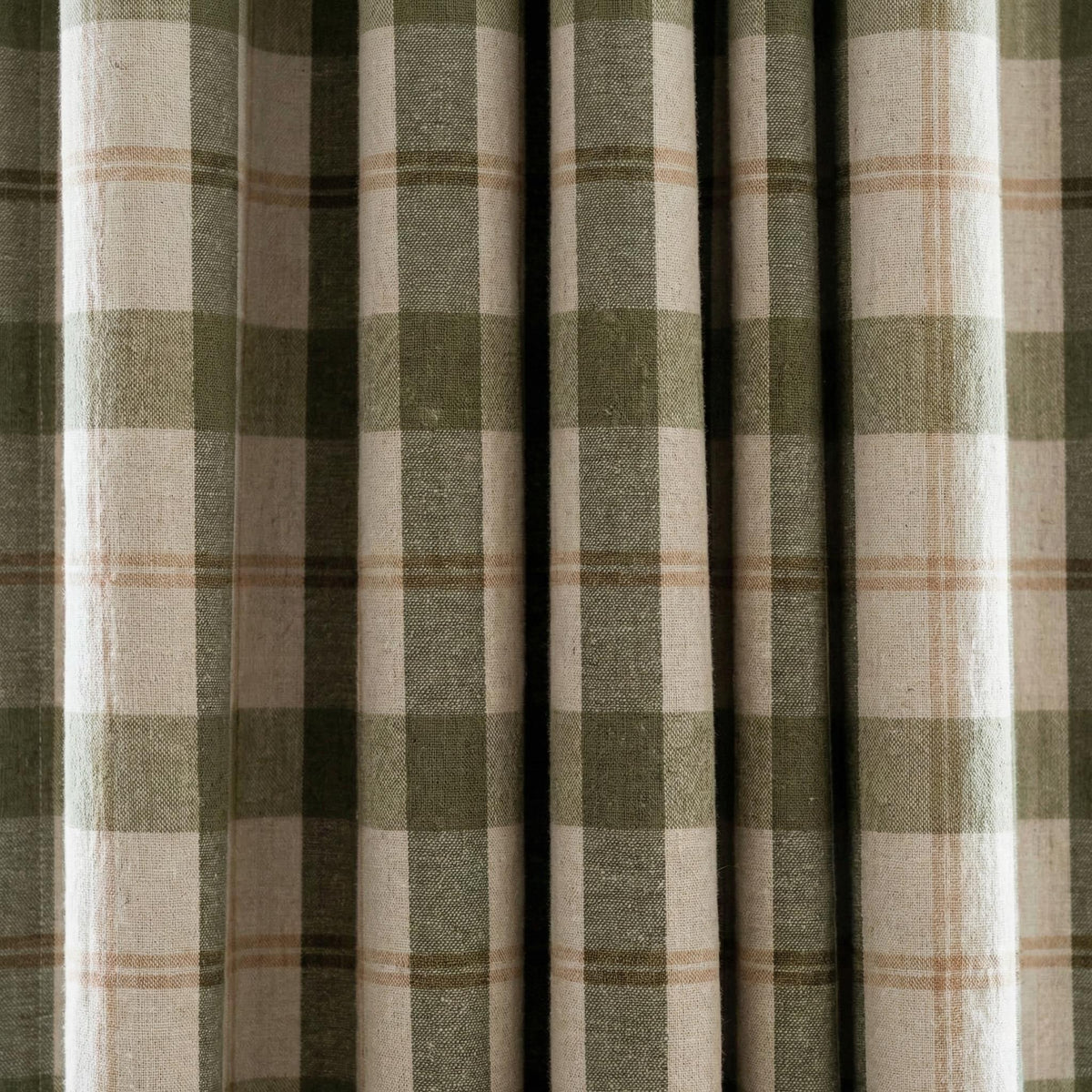 Green & Natural Linen Plaid Pinch Pleat Curtains, Custom Farmhouse Window Drapes, Lined or Blackout, Single or Pair — image 10
