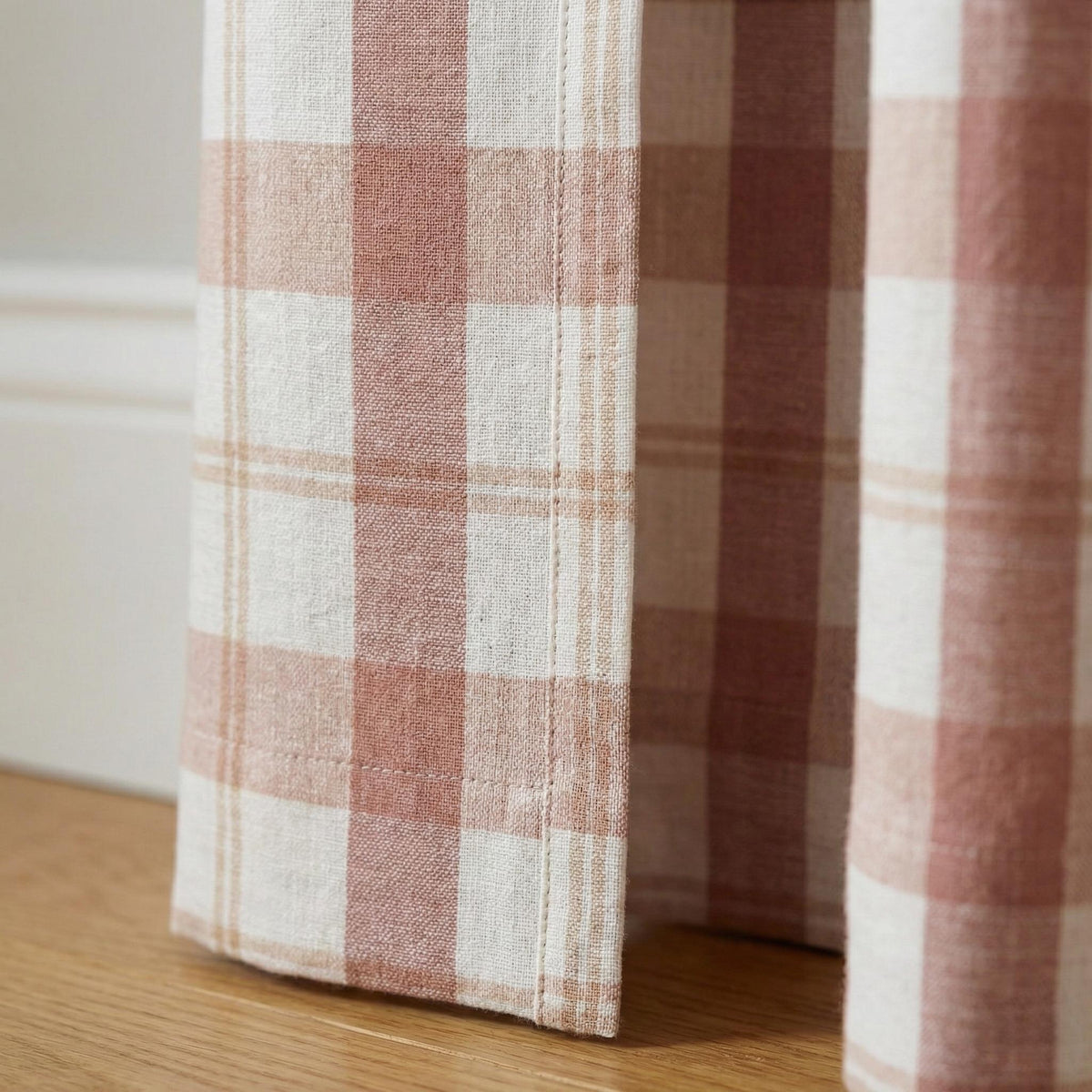 Blush & Ivory Farmhouse Plaid Pure Linen Pinch Pleat Curtains, Custom Size, Blackout or Cotton Lined, Single or Pair — image 4