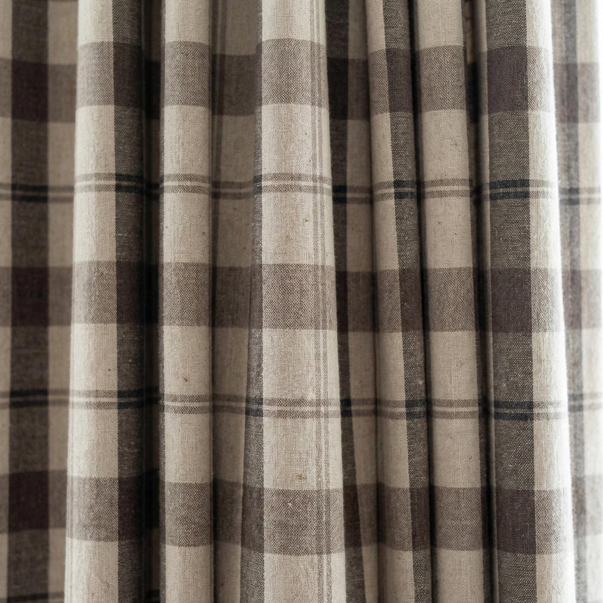 Charcoal & Natural Linen Plaid Pinch Pleat Curtains, Custom Drapes, Blackout or Cotton Lined, Single or Pair — image 9