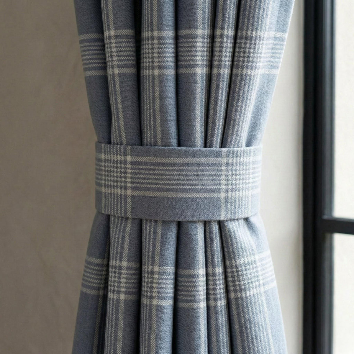 Dusty Blue Plaid Organic Linen Curtains, Farmhouse Windowpane Check Drapes, Cotton Lined or Blackout, 50/100 Wide Custom — image 3
