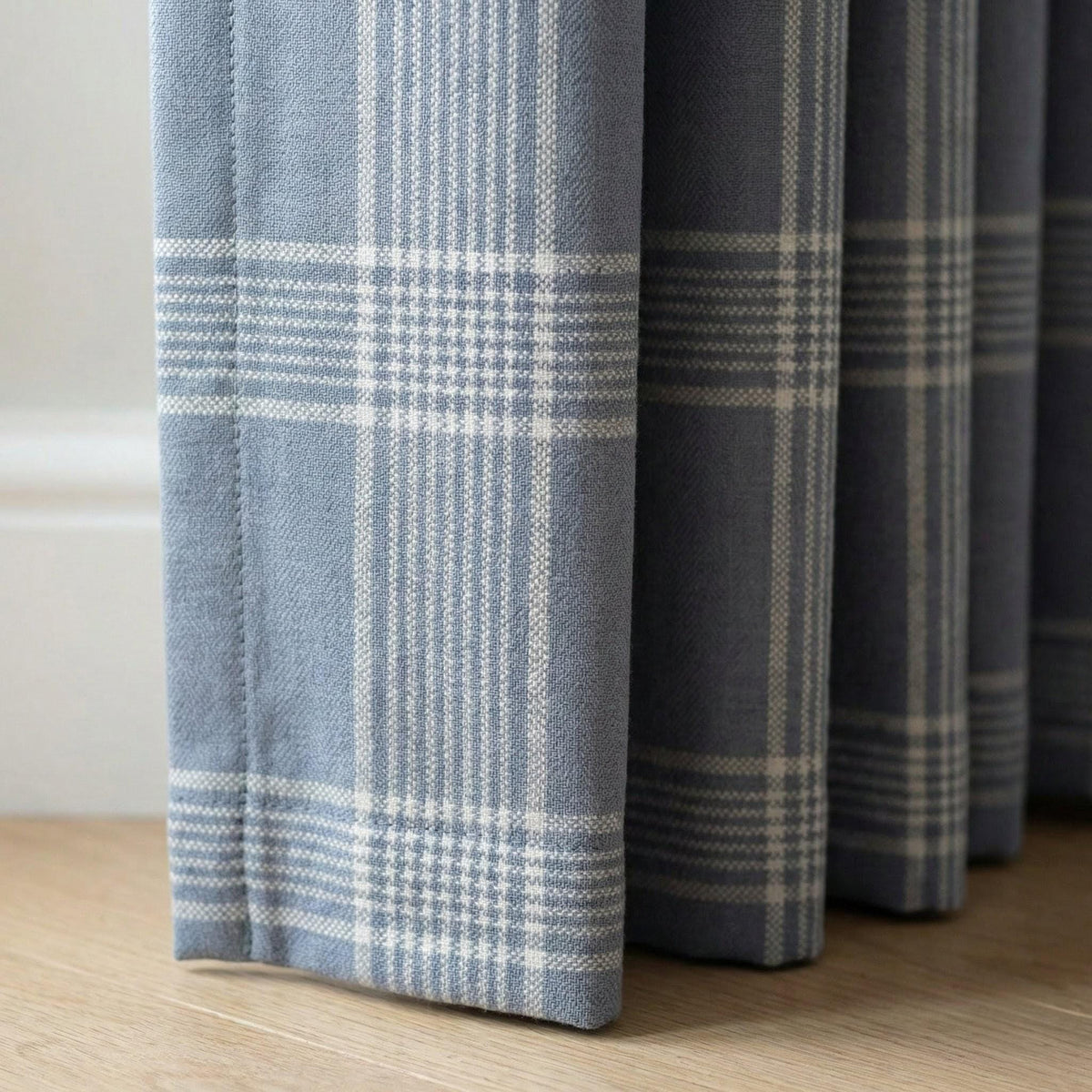 Dusty Blue Plaid Organic Linen Curtains, Farmhouse Windowpane Check Drapes, Cotton Lined or Blackout, 50/100 Wide Custom — image 5