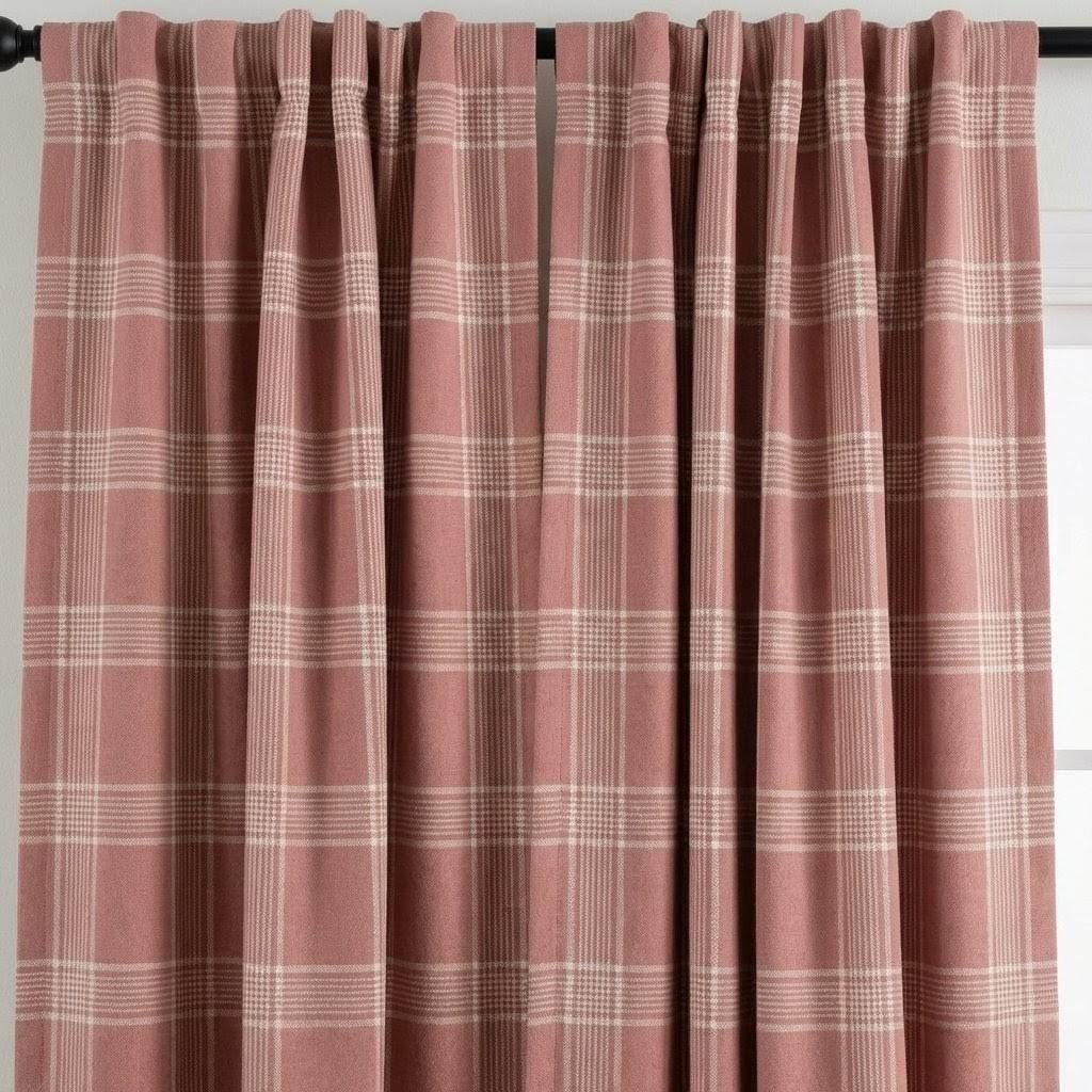 Rust Terracotta Plaid Organic Linen Curtains, Farmhouse Windowpane Check Drapes, Cotton Lined or Blackout, 50/100 Wide Custom — image 8