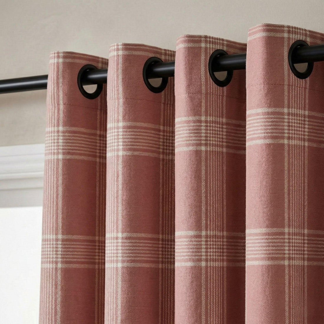 Rust Terracotta Plaid Organic Linen Curtains, Farmhouse Windowpane Check Drapes, Cotton Lined or Blackout, 50/100 Wide Custom — image 1