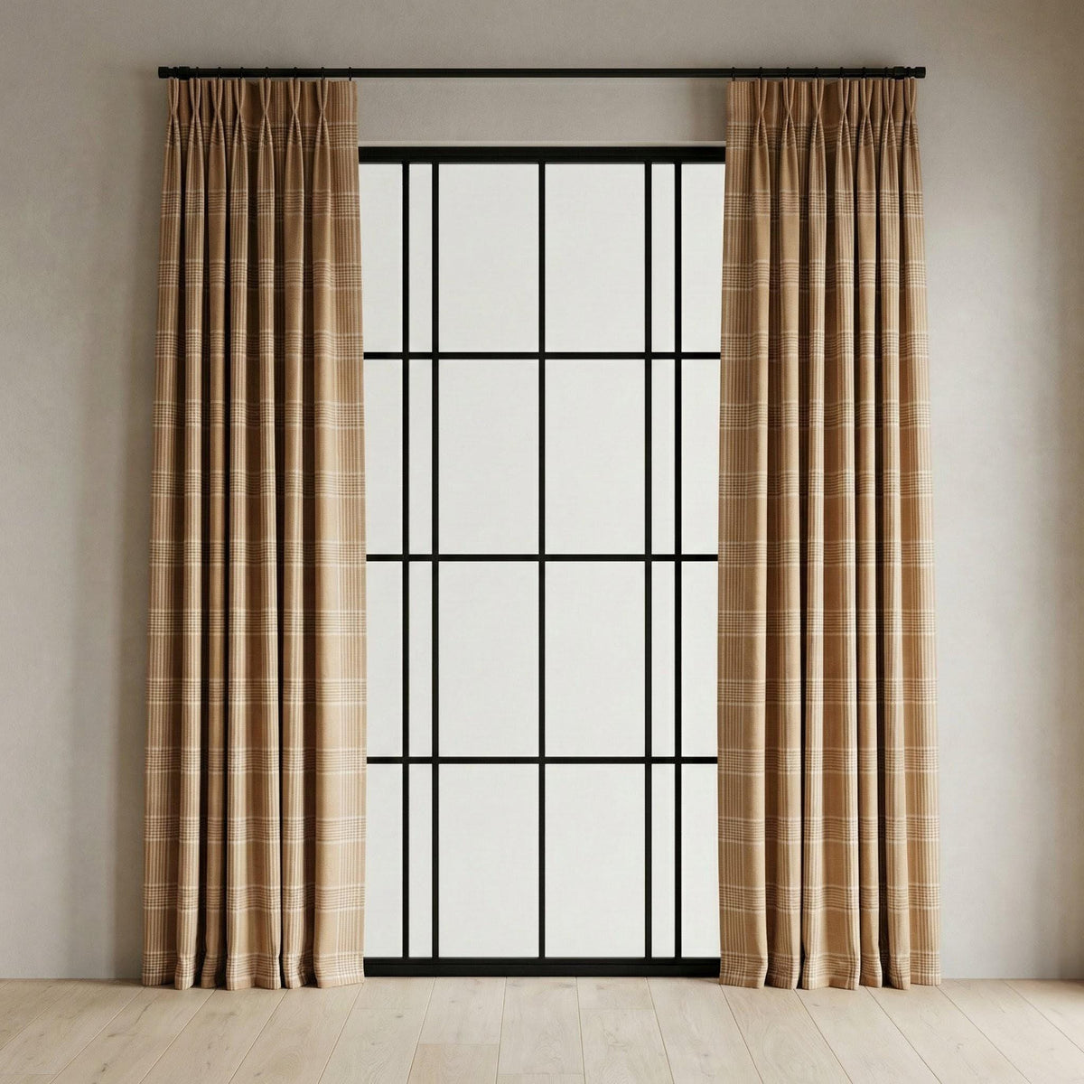 Camel Beige Plaid Organic Linen Curtains, Farmhouse Windowpane Check Drapes, Cotton Lined or Blackout, 50/100 Wide Custom — image 8