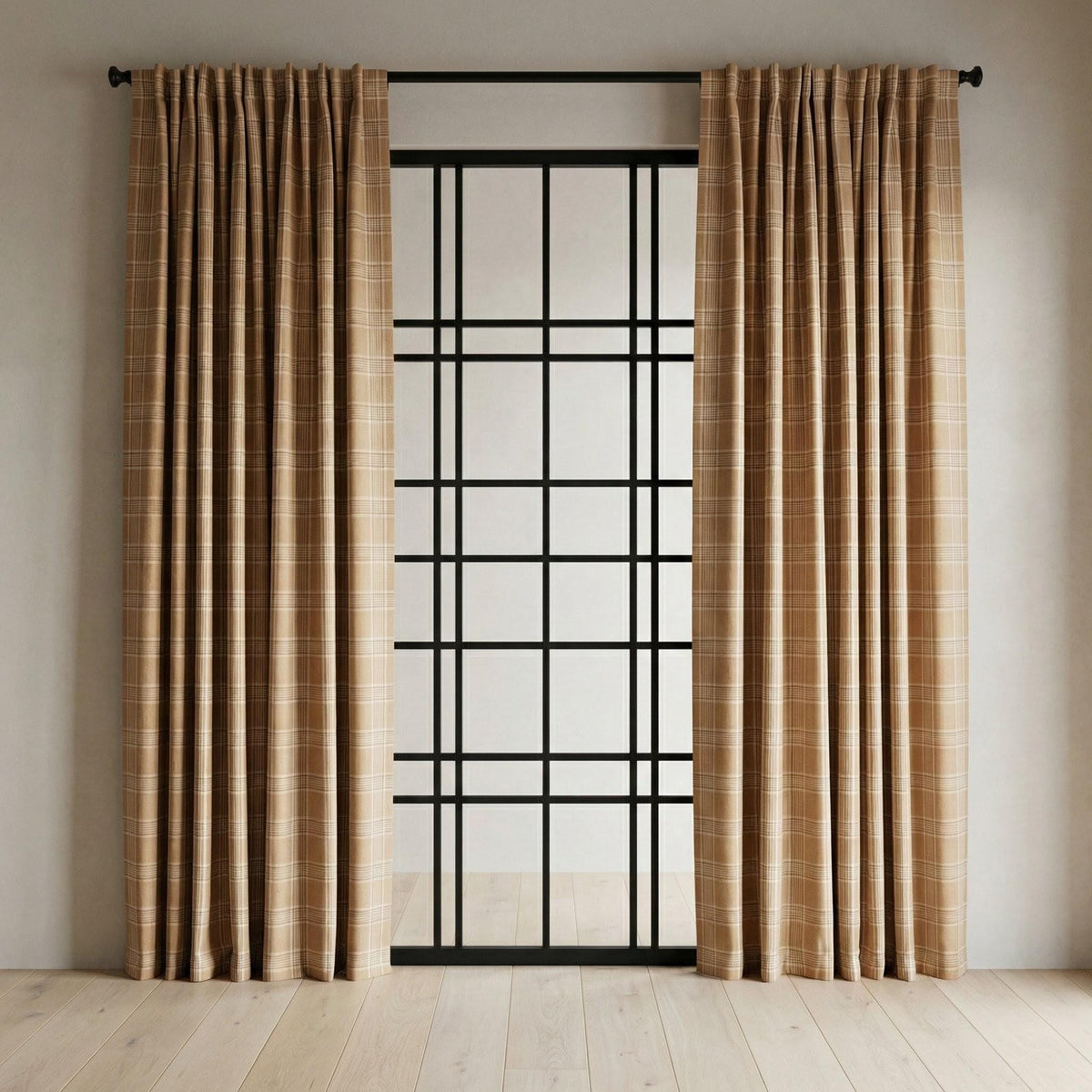 Camel Beige Plaid Organic Linen Curtains, Farmhouse Windowpane Check Drapes, Cotton Lined or Blackout, 50/100 Wide Custom — image 4