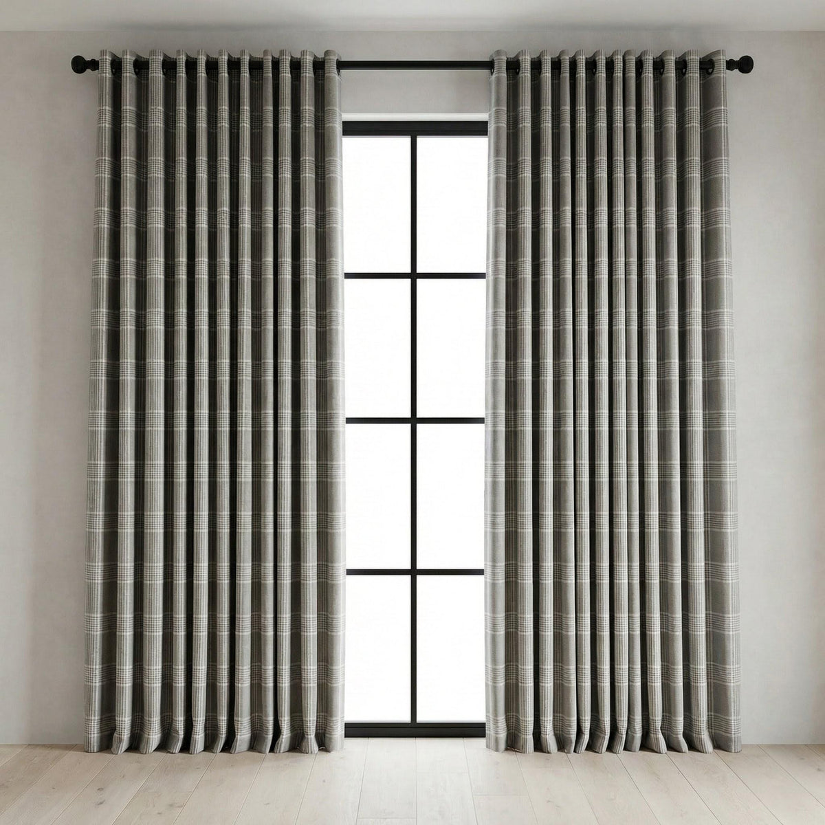 Light Grey Plaid Organic Linen Curtains, Farmhouse Windowpane Check Drapes, Cotton Lined or Blackout, 50/100 Wide Custom — image 5