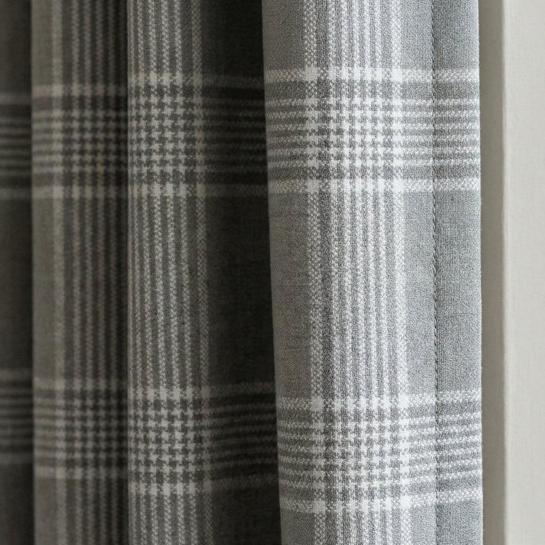 Light Grey Plaid Organic Linen Curtains, Farmhouse Windowpane Check Drapes, Cotton Lined or Blackout, 50/100 Wide Custom — image 1