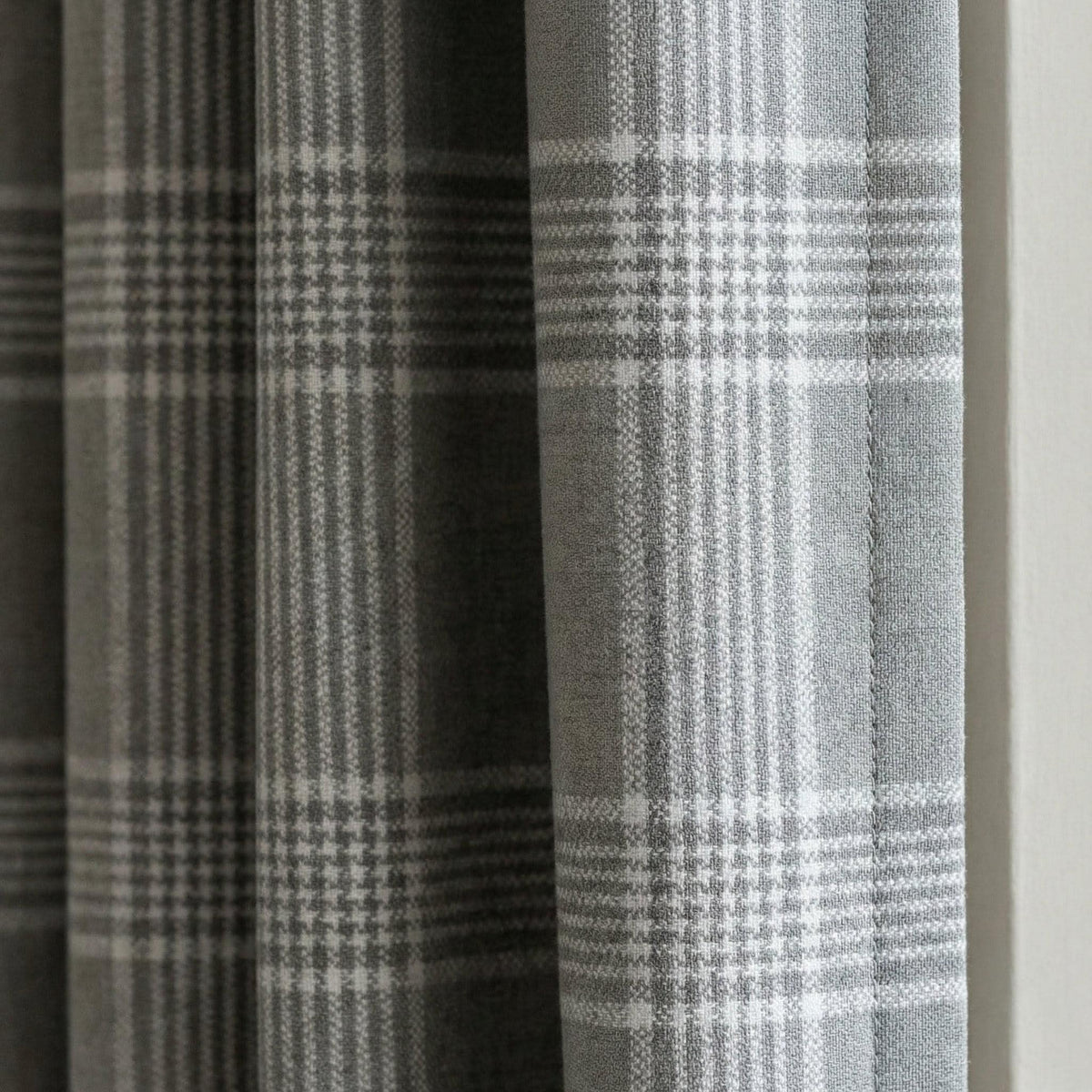Light Grey Plaid Organic Linen Curtains, Farmhouse Windowpane Check Drapes, Cotton Lined or Blackout, 50/100 Wide Custom — image 1