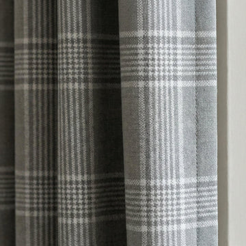 Light Grey Plaid Organic Linen Curtains, Farmhouse Windowpane Check Drapes, Cotton Lined or Blackout, 50/100 Wide Custom — image 1