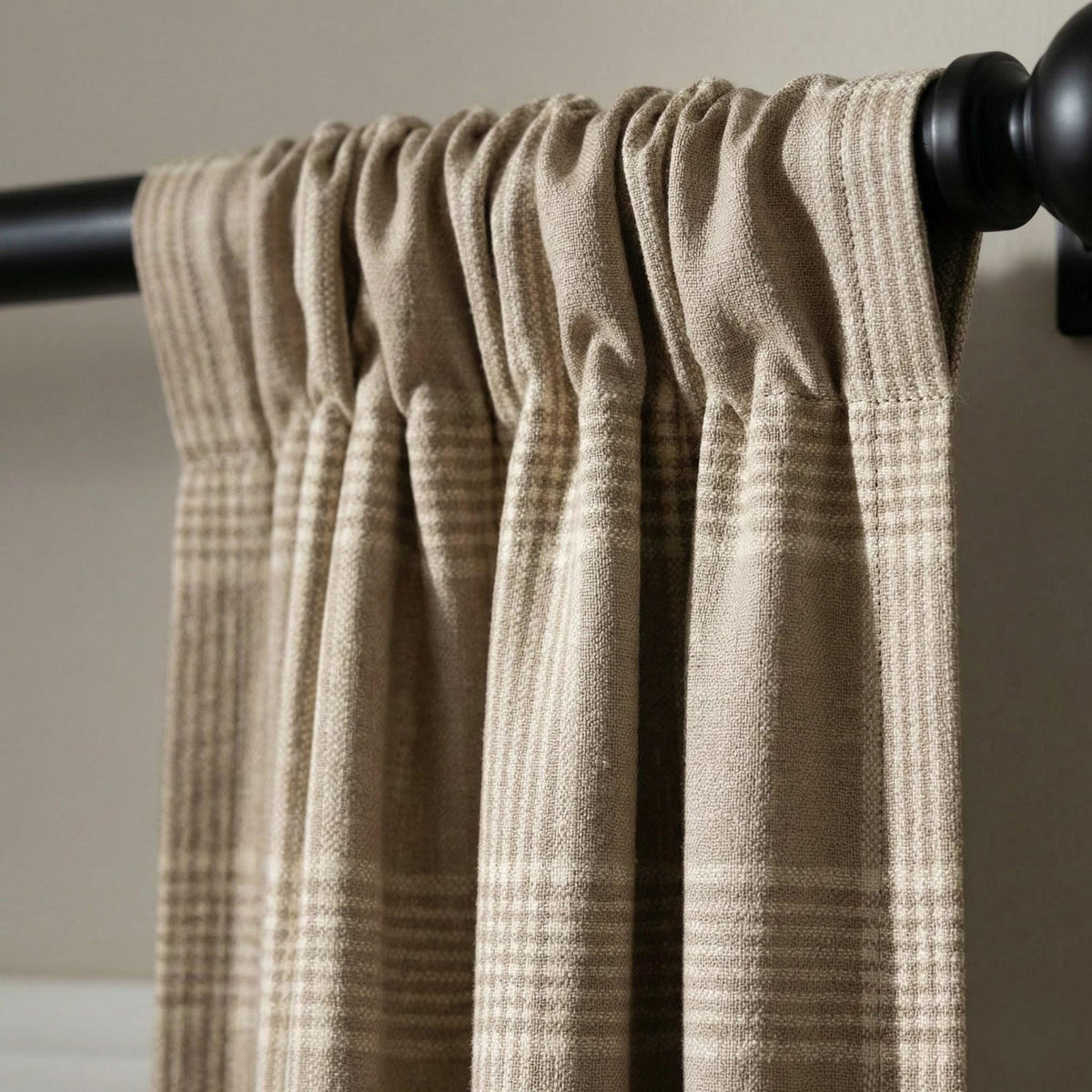 Taupe Greige Plaid Organic Linen Curtains, Neutral Farmhouse Windowpane Check Drapes, Cotton Lined or Blackout, 50/100 Wide — image 5