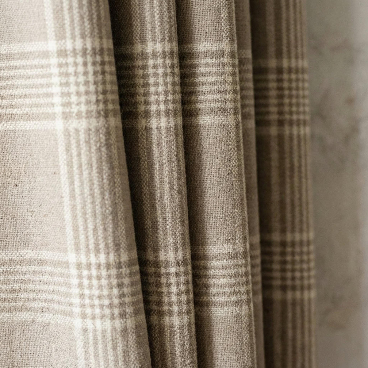 Taupe Greige Plaid Organic Linen Curtains, Neutral Farmhouse Windowpane Check Drapes, Cotton Lined or Blackout, 50/100 Wide — image 2