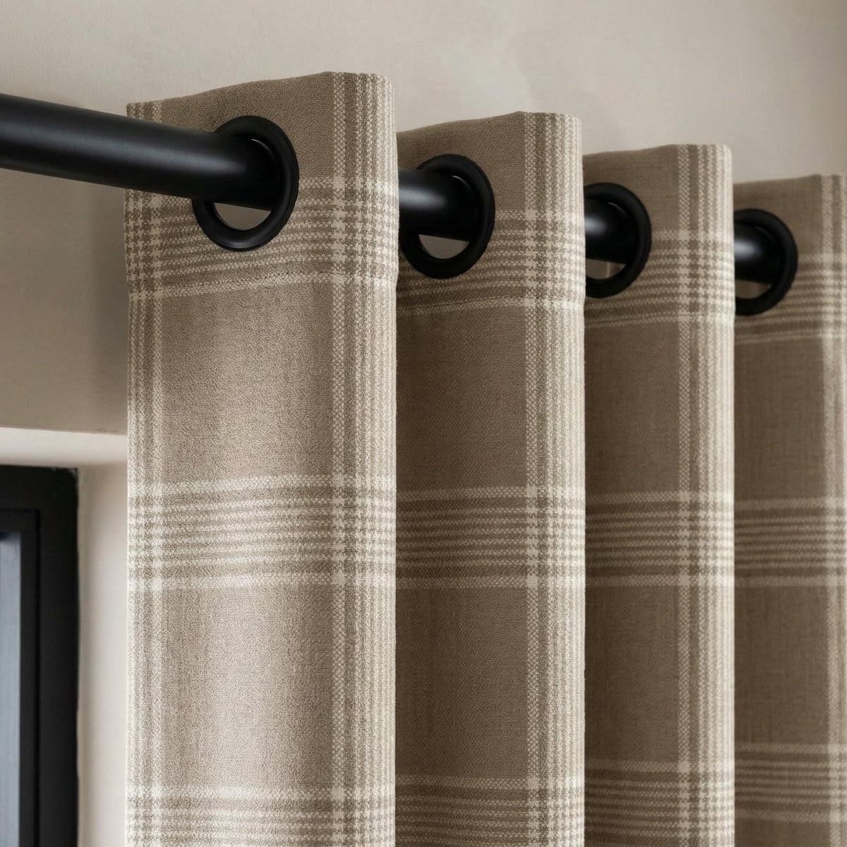 Taupe Greige Plaid Organic Linen Curtains, Neutral Farmhouse Windowpane Check Drapes, Cotton Lined or Blackout, 50/100 Wide — image 6