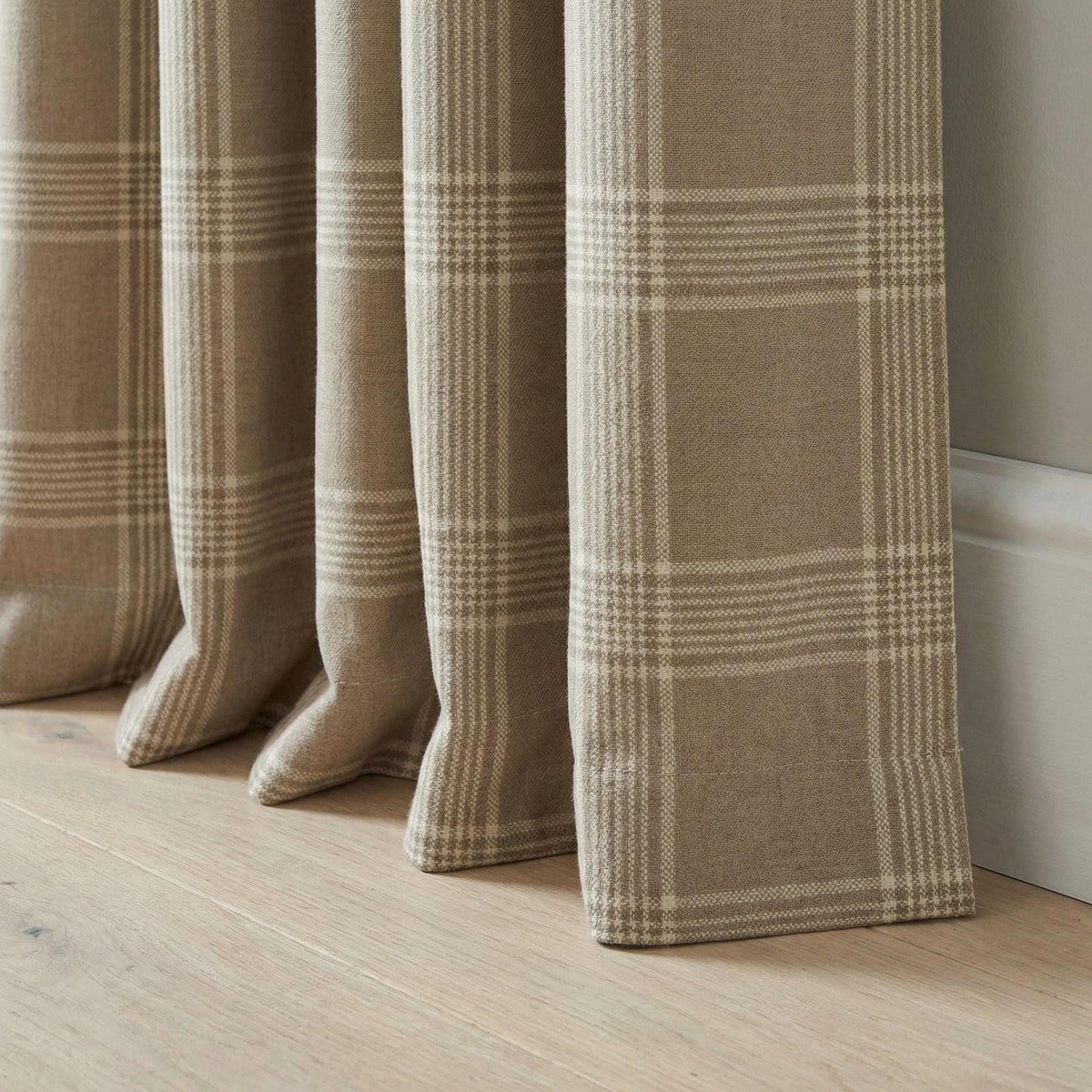 Taupe Greige Plaid Organic Linen Curtains, Neutral Farmhouse Windowpane Check Drapes, Cotton Lined or Blackout, 50/100 Wide — image 8