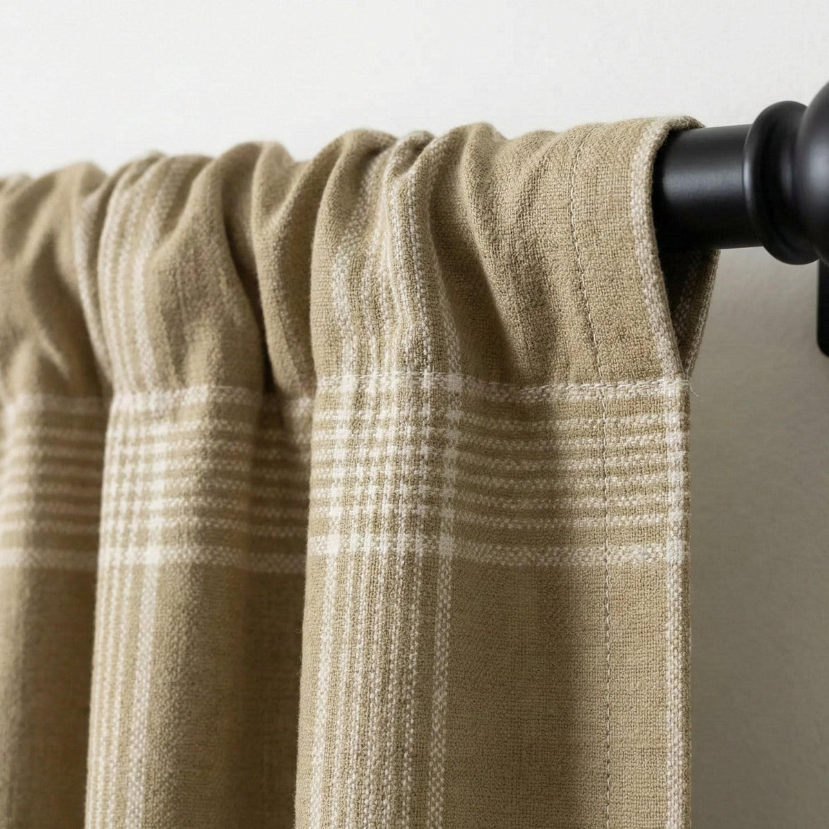 Organic Linen Plaid Curtains, Sand Beige & Cream Check, Custom Size, Cotton Lined or Blackout, 50”/100” Wide — image 3