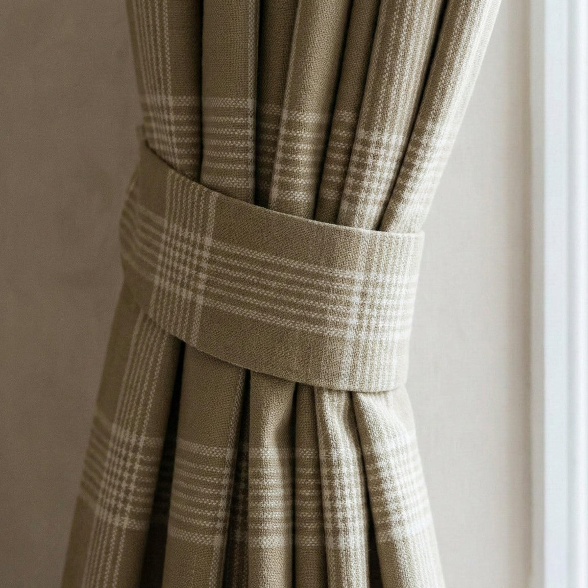 Organic Linen Plaid Curtains, Sand Beige & Cream Check, Custom Size, Cotton Lined or Blackout, 50”/100” Wide — image 6