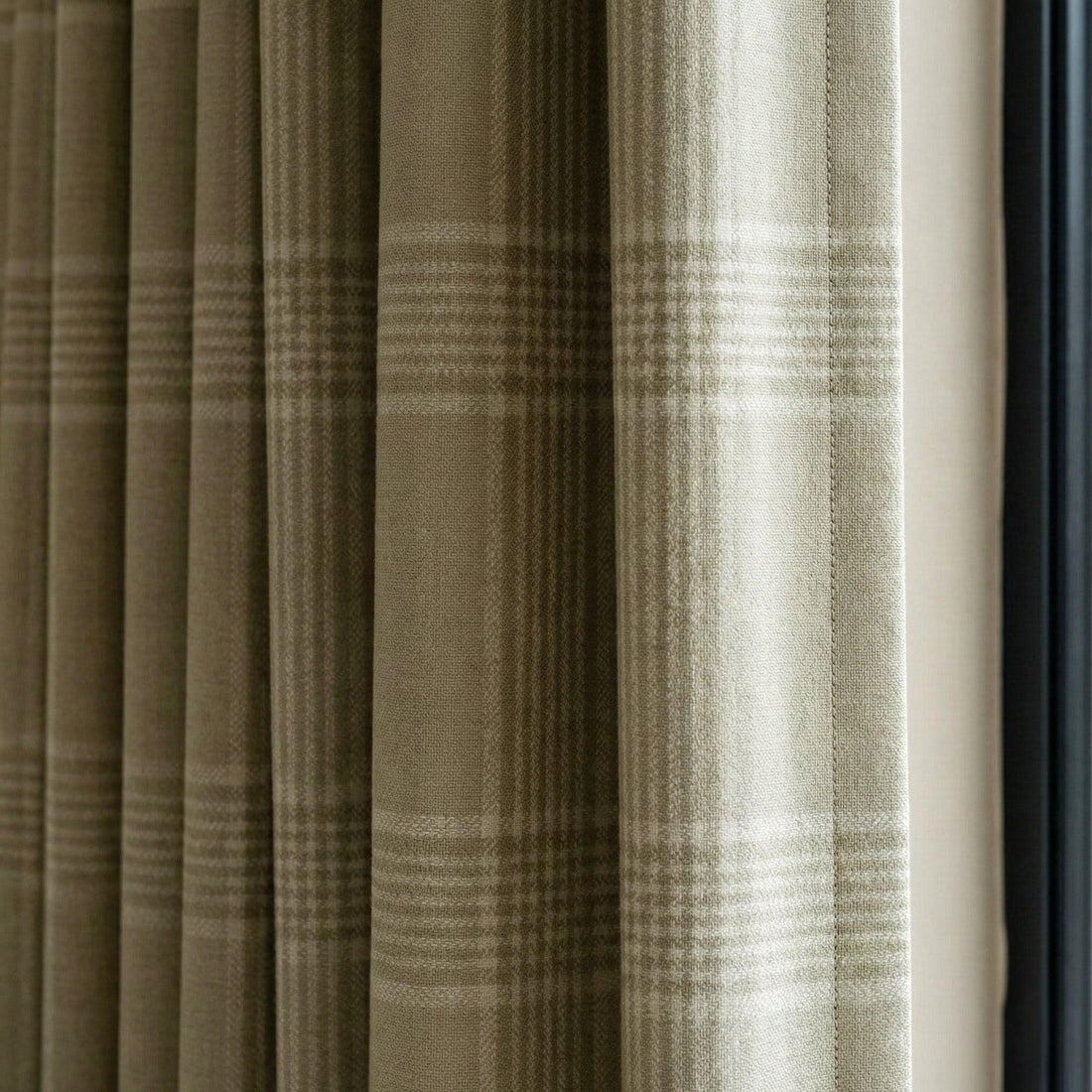 Pure Organic Linen Plaid Curtains, Sage Green & Cream Check, Custom Size, Cotton Lined or Blackout, 50”/100” Wide — image 1