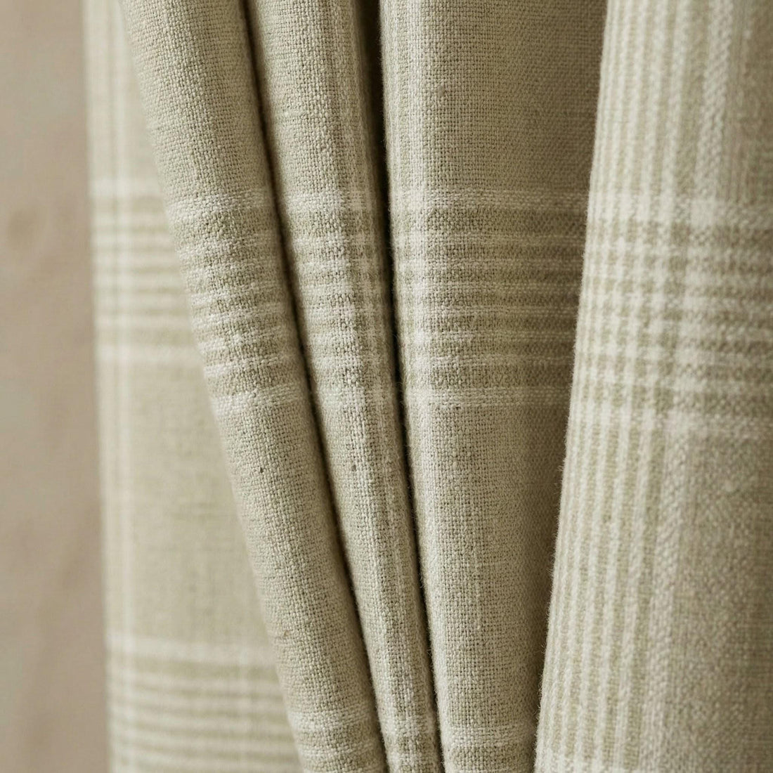 Pure Organic Linen Plaid Curtains, Sage Green & Cream Check, Custom Size, Cotton Lined or Blackout, 50”/100” Wide — image 1