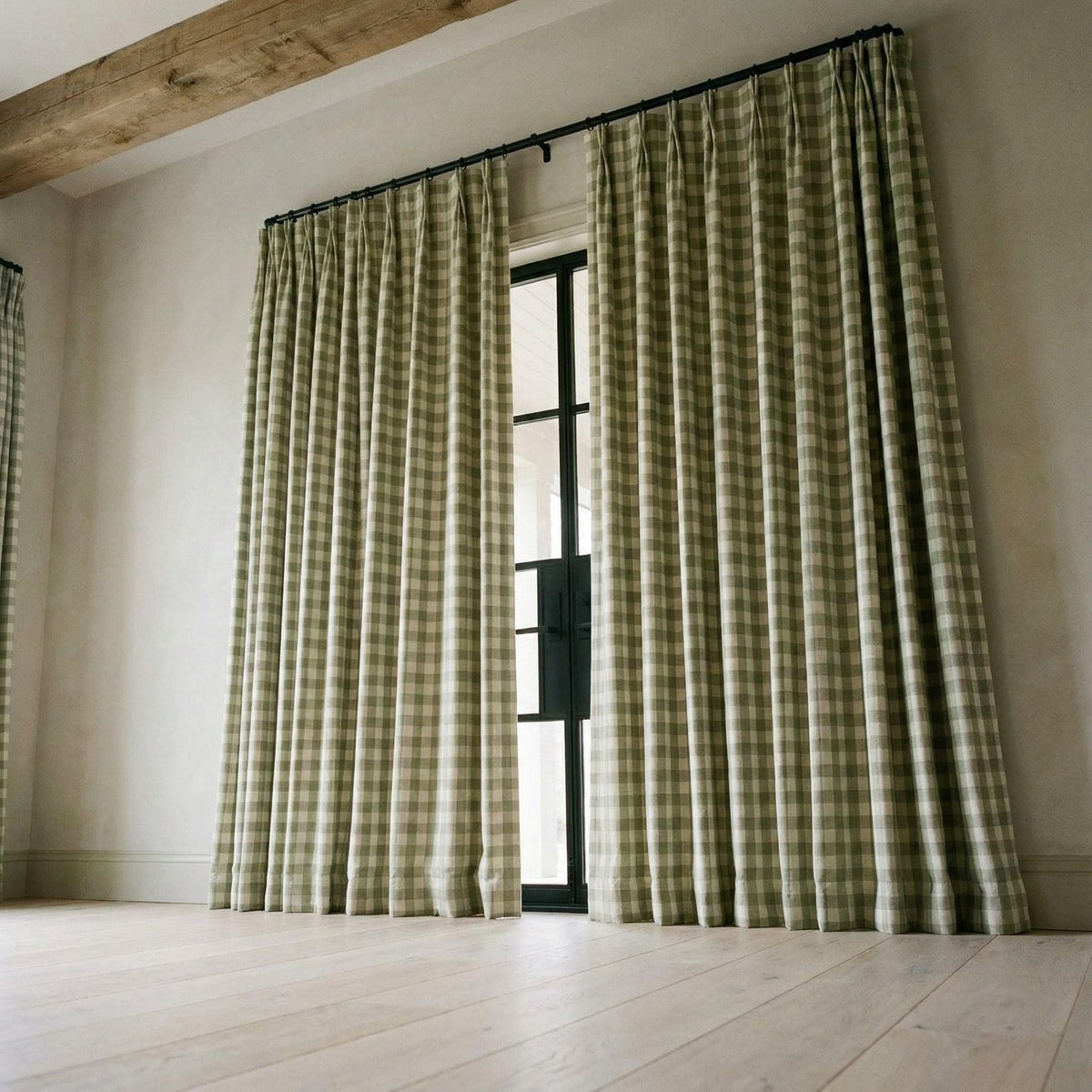 Organic Linen Gingham Curtains, Sage Green & Cream Buffalo Check, Custom Size, Cotton Lined or Blackout, 50”/100” Wide — image 5
