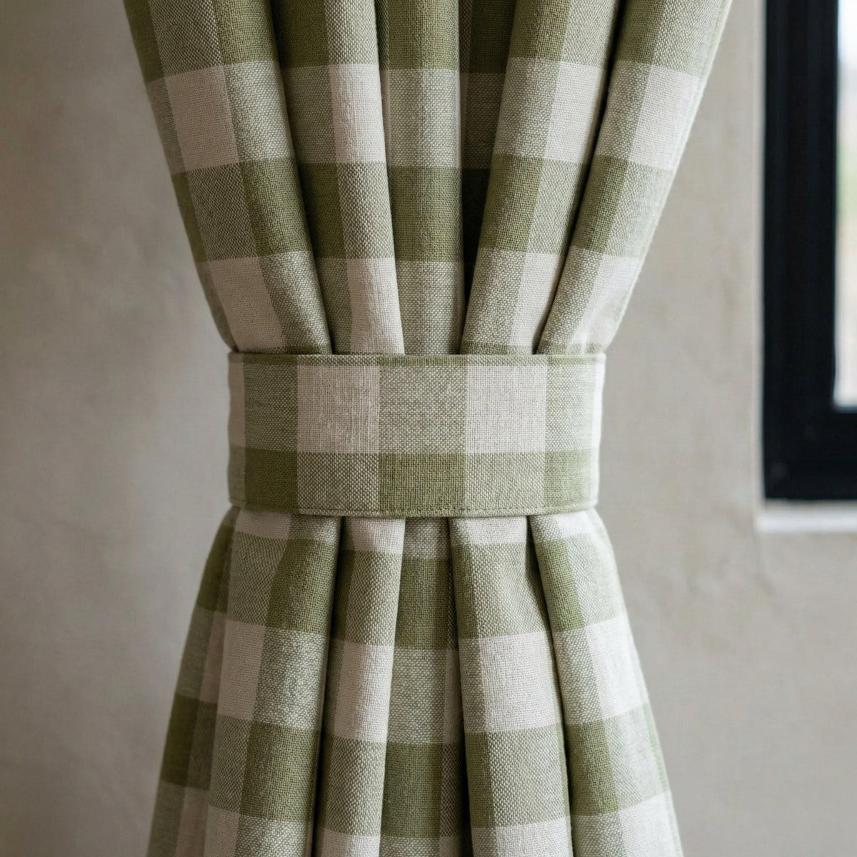Organic Linen Gingham Curtains, Sage Green & Cream Buffalo Check, Custom Size, Cotton Lined or Blackout, 50”/100” Wide — image 7