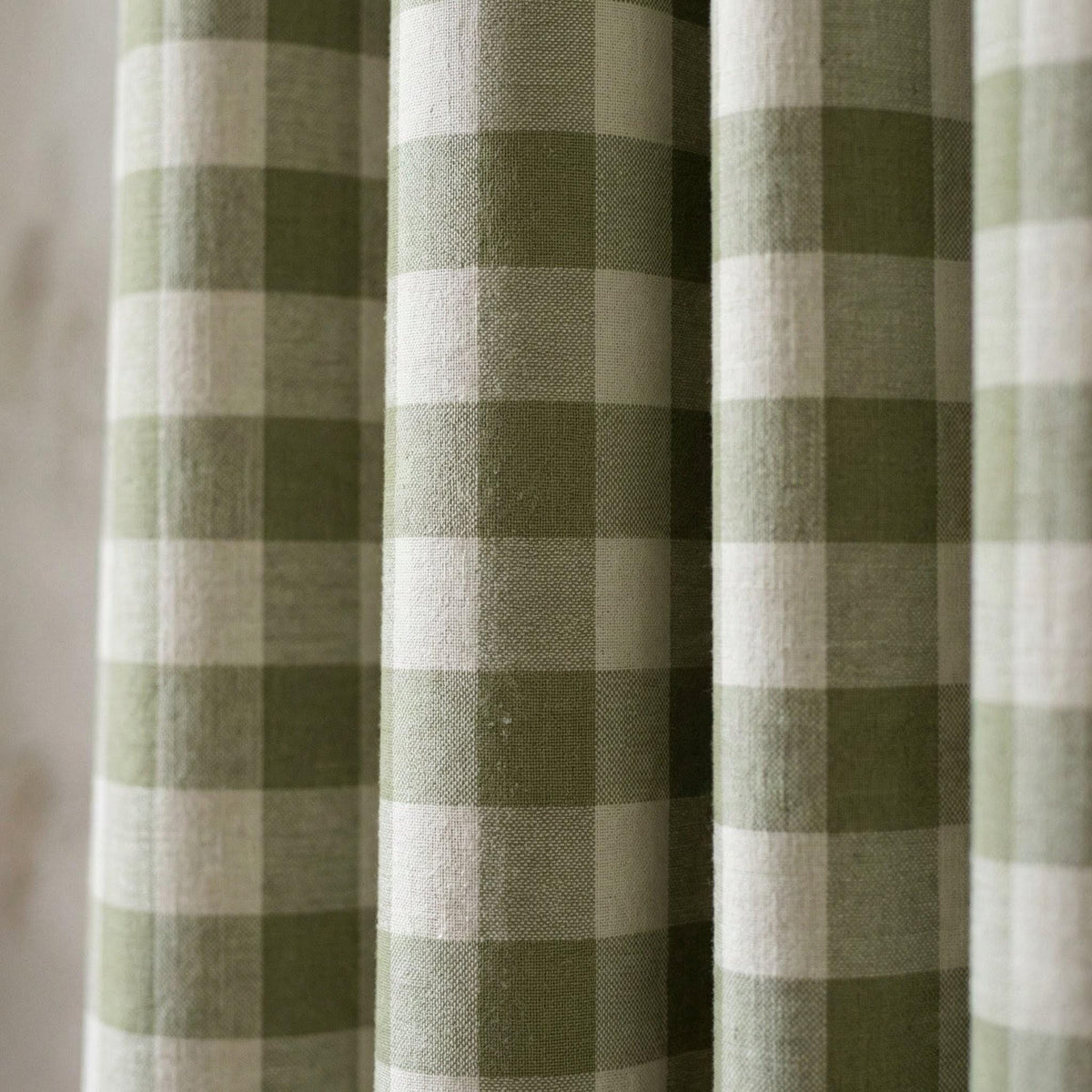 Organic Linen Gingham Curtains, Sage Green & Cream Buffalo Check, Custom Size, Cotton Lined or Blackout, 50”/100” Wide — image 6