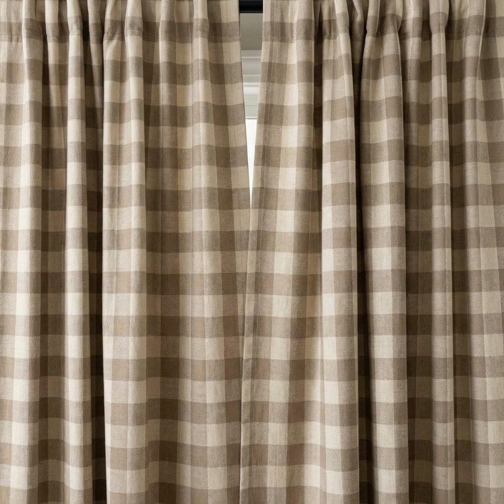Organic Linen Gingham Curtains, Beige & Ivory Buffalo Check Farmhouse Drapes, Custom Sizes, Cotton Lined or Blackout, Rod Pocket/Grommet — image 9