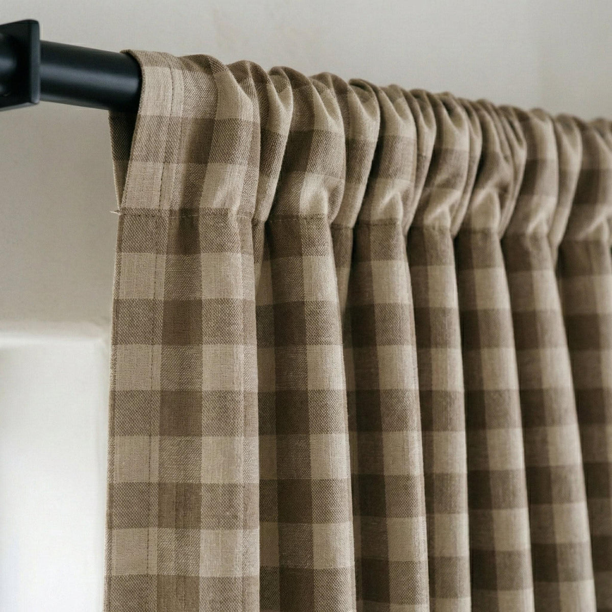 Organic Linen Gingham Curtains, Beige & Ivory Buffalo Check Farmhouse Drapes, Custom Sizes, Cotton Lined or Blackout, Rod Pocket/Grommet — image 4