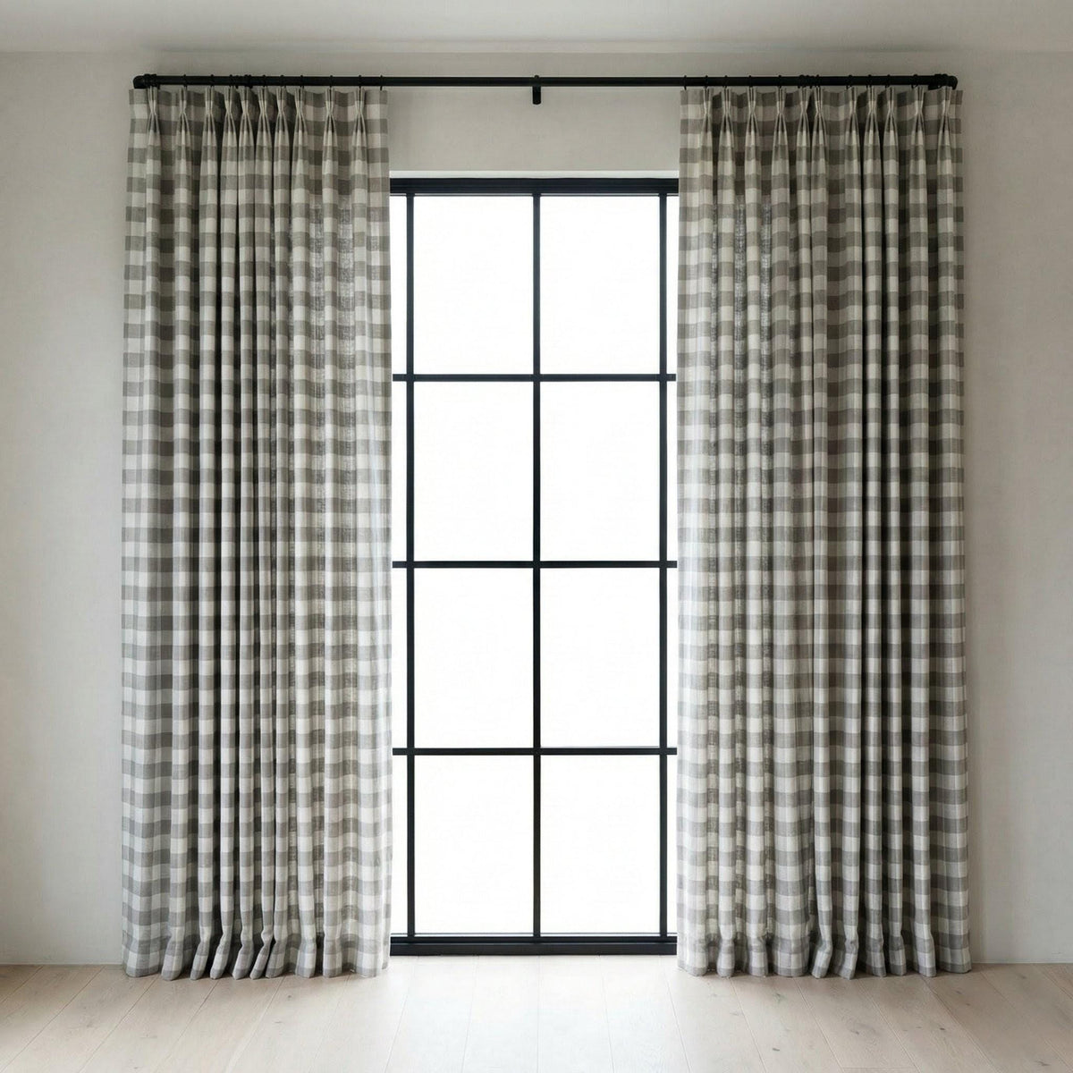 Organic Linen Gingham Curtains, Grey & White Buffalo Check Farmhouse Drapes, Custom, Cotton Lined or Blackout, 4 Headers — image 8