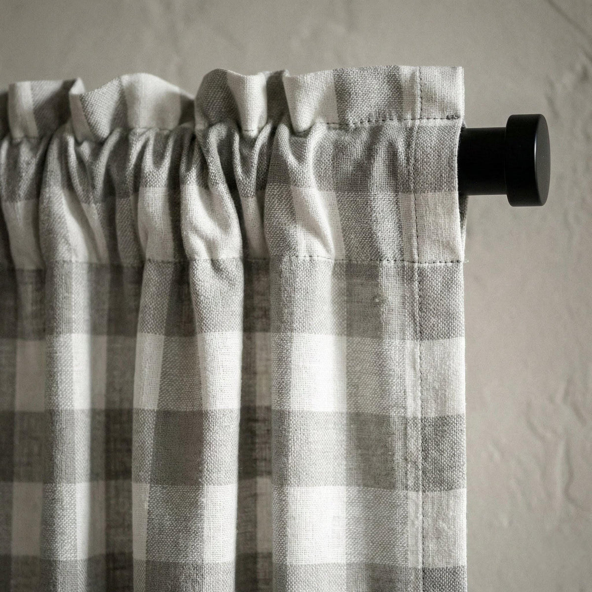 Organic Linen Gingham Curtains, Grey & White Buffalo Check Farmhouse Drapes, Custom, Cotton Lined or Blackout, 4 Headers — image 4
