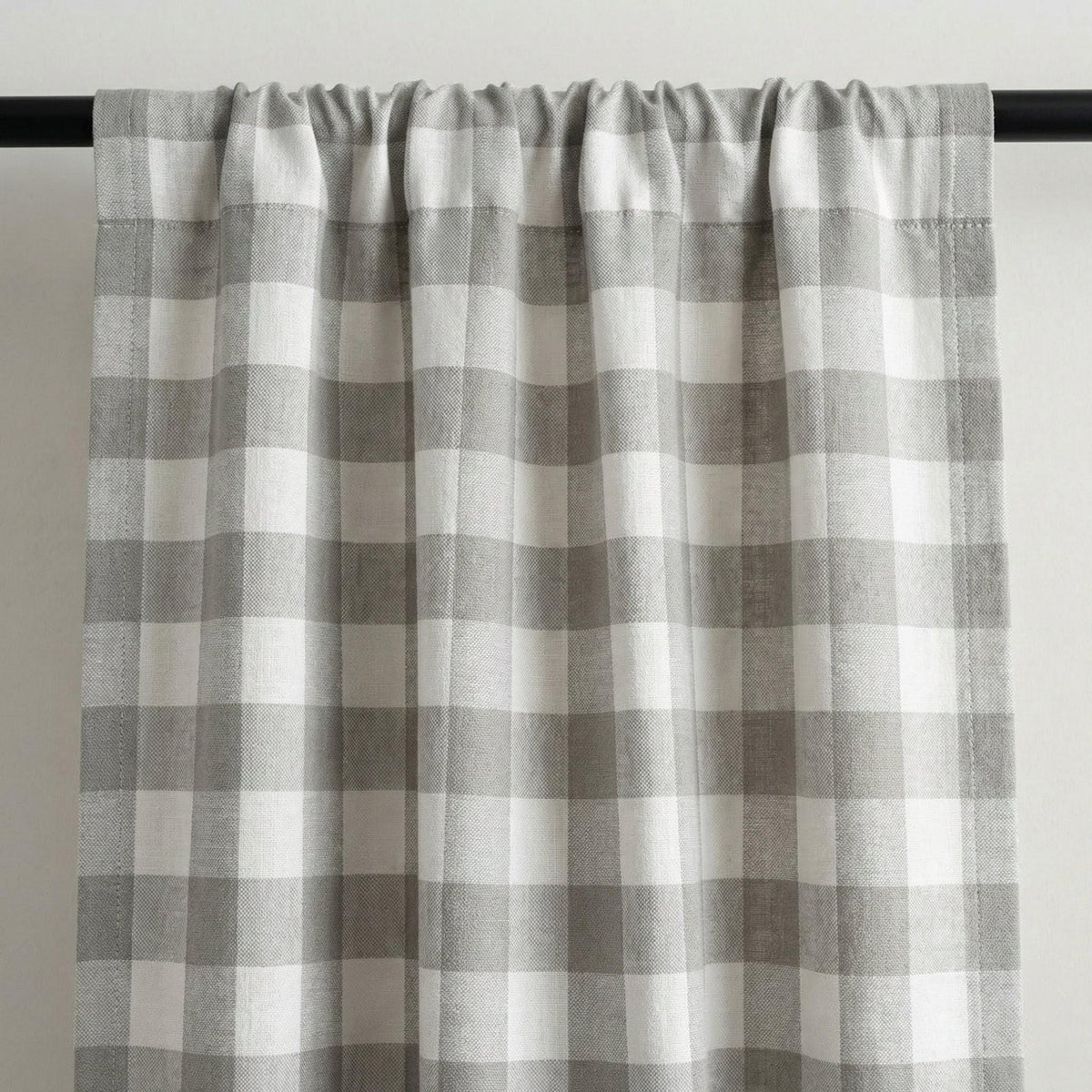 Organic Linen Gingham Curtains, Grey & White Buffalo Check Farmhouse Drapes, Custom, Cotton Lined or Blackout, 4 Headers — image 10