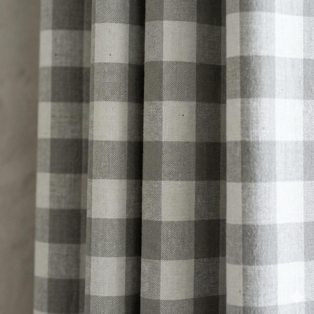Organic Linen Gingham Curtains, Grey & White Buffalo Check Farmhouse Drapes, Custom, Cotton Lined or Blackout, 4 Headers — image 5