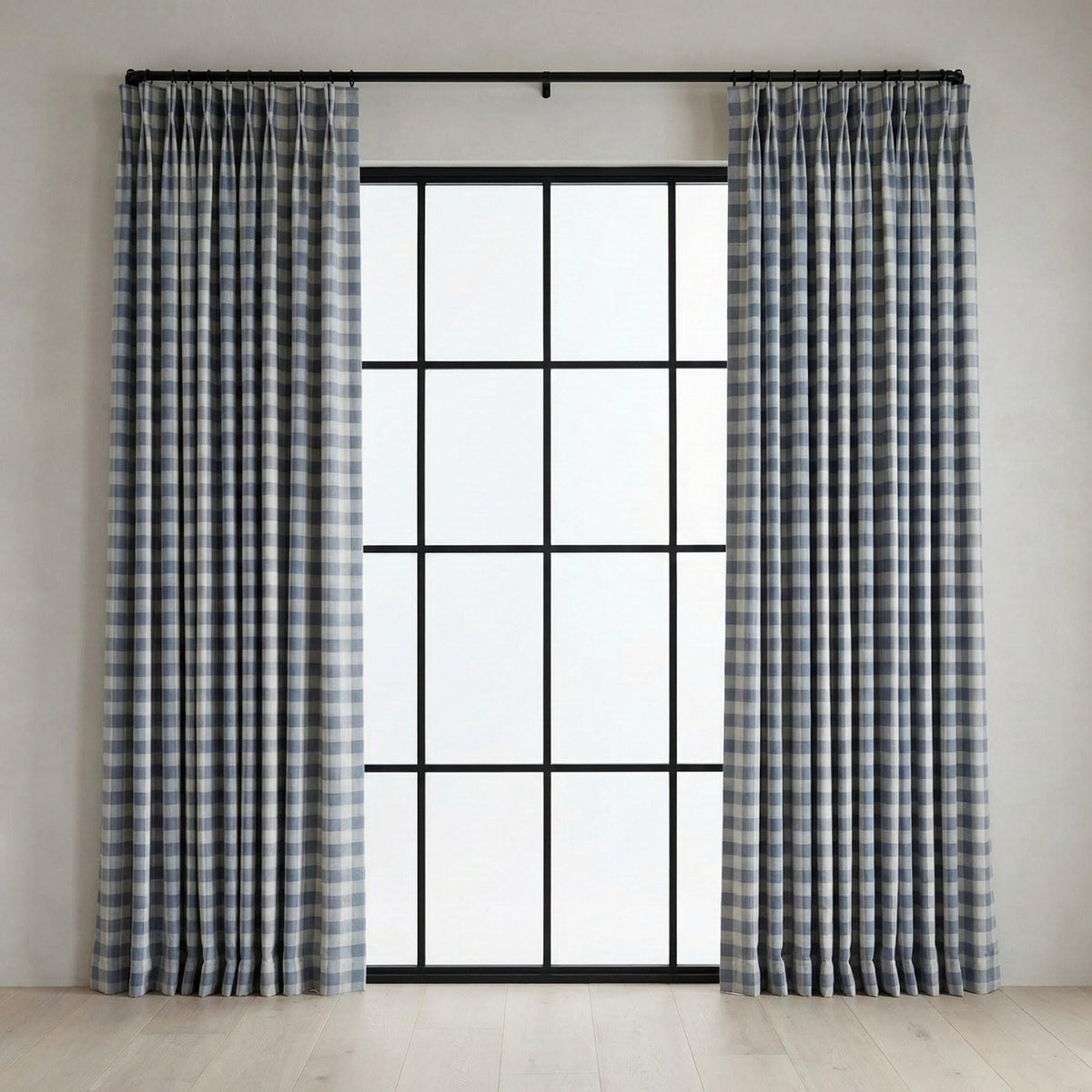 Organic Linen Gingham Curtains, Blue & Ivory Buffalo Check Farmhouse Drapes, Custom, Cotton Lined or Blackout, 4 Headers — image 7