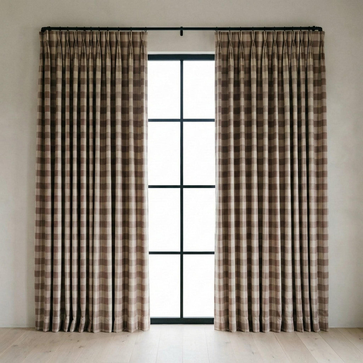 Organic Linen Gingham Curtains, Mauve Taupe & Ivory Buffalo Check Farmhouse Drapes, Custom, Cotton Lined/Blackout, 4 Headers — image 8