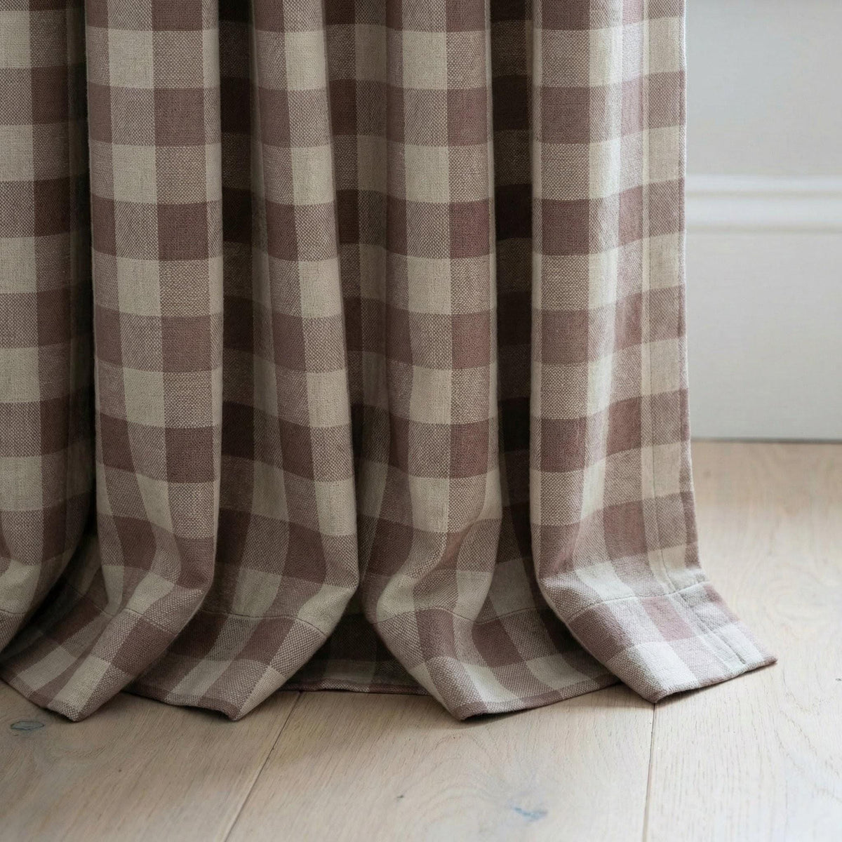 Organic Linen Gingham Curtains, Mauve Taupe & Ivory Buffalo Check Farmhouse Drapes, Custom, Cotton Lined/Blackout, 4 Headers — image 7