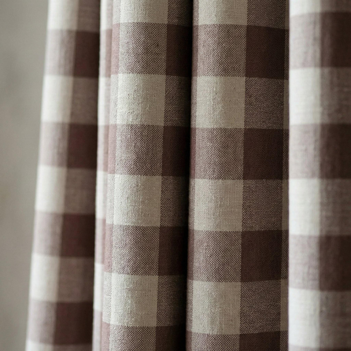 Organic Linen Gingham Curtains, Mauve Taupe & Ivory Buffalo Check Farmhouse Drapes, Custom, Cotton Lined/Blackout, 4 Headers — image 9
