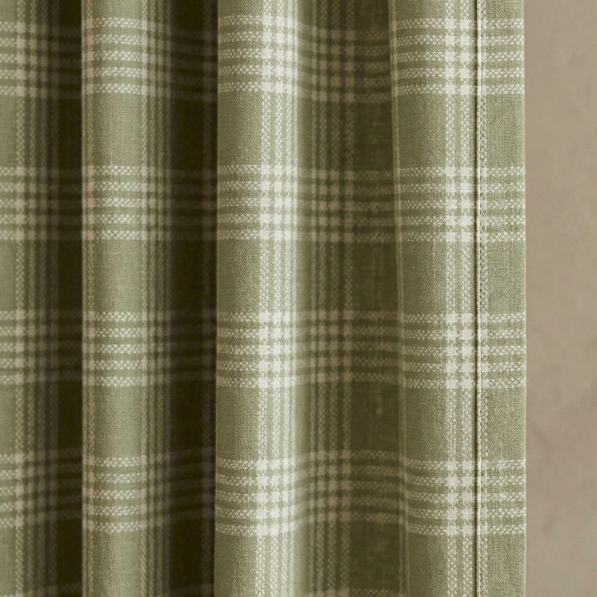 Organic Linen Sage Plaid Curtains, Green & Ivory Windowpane Tartan Farmhouse Drapes, Custom, Cotton Lined/Blackout, 4 Headers — image 6