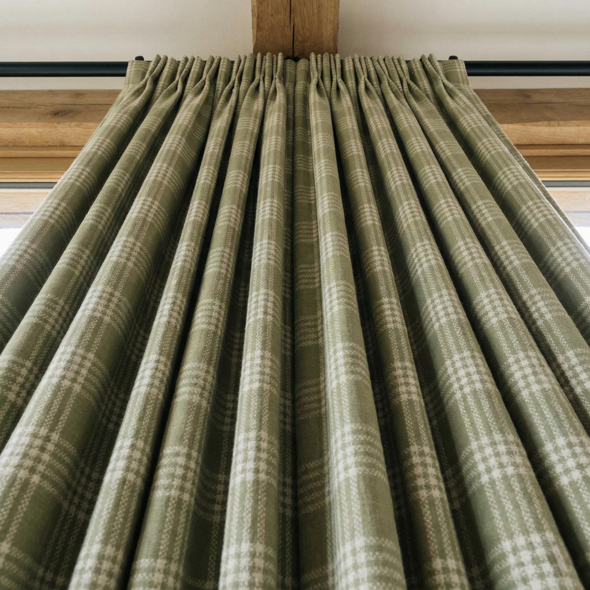 Organic Linen Sage Plaid Curtains, Green & Ivory Windowpane Tartan Farmhouse Drapes, Custom, Cotton Lined/Blackout, 4 Headers — image 5