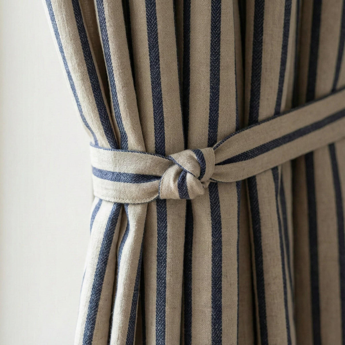 Natural Oatmeal & Navy Stripe Linen Curtains, Farmhouse Ticking Drapes, Custom Extra Long/Wide, Unlined/Cotton Lined/Blackout — image 2