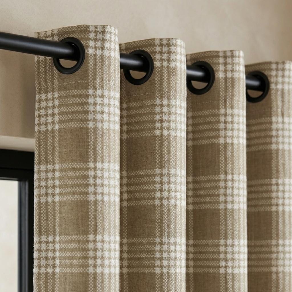 Organic Linen Plaid Curtain, Khaki Ivory Tartan, Farmhouse Style — image 6