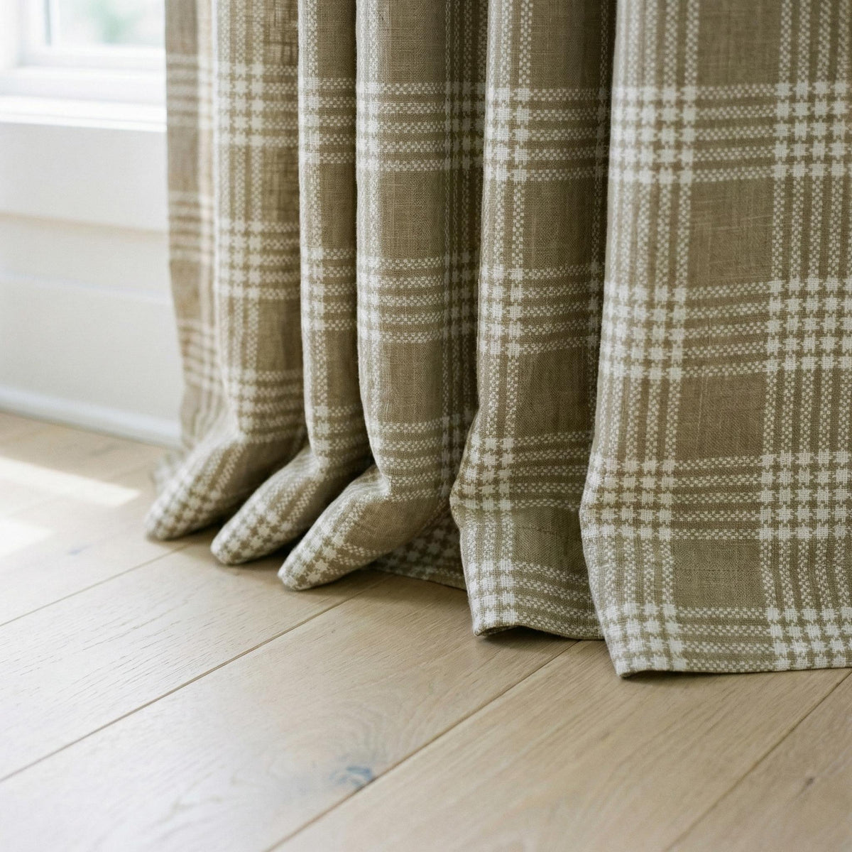 Organic Linen Plaid Curtain, Khaki Ivory Tartan, Farmhouse Style — image 7
