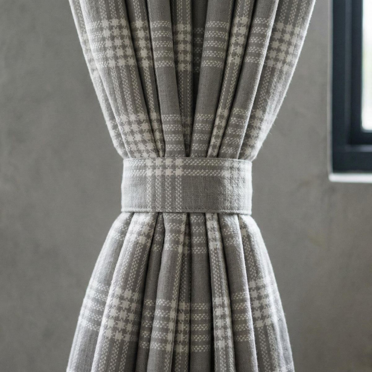 Organic Linen Plaid Curtains, Grey Ivory Check, Farmhouse Style — image 4